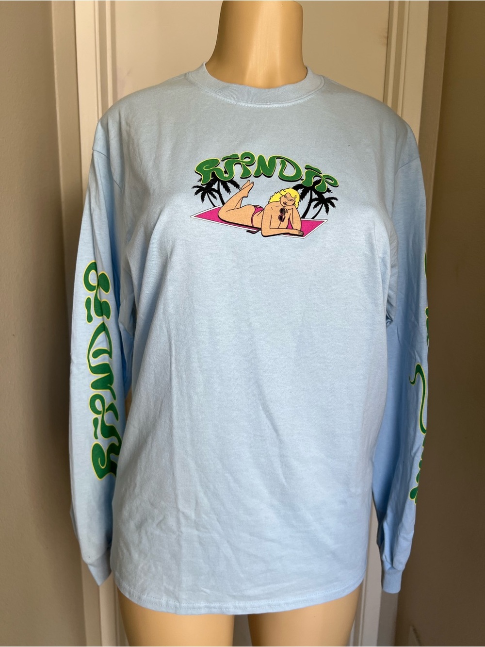 Ripndip Light Blue Long-Sleeve Tee with Pinup Palm Graphic